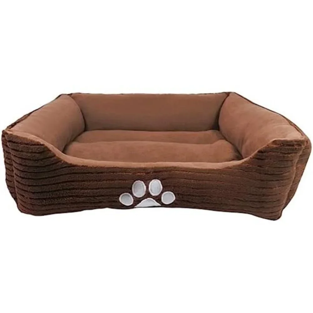 Pet Bed, Reversible Rectangle with Dog Paw Printing, Coffee, 25 by 21 inches